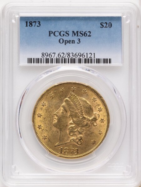 1873 $20 OPEN 3 62 PCGS