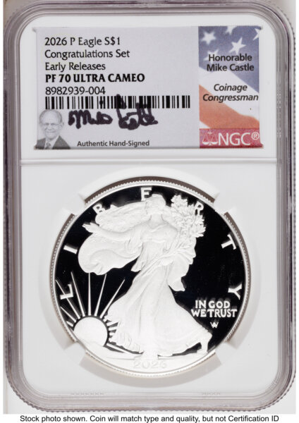 2026-P Proof Silver Eagle Congratulations Set 1 oz ER Mike Castle 70 NGC