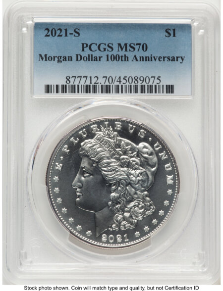 2021-S S$1 Morgan Dollar, MS Blue Gradient 70 PCGS