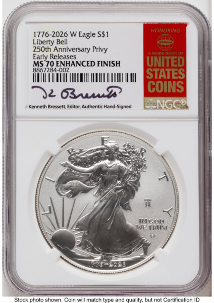 2026-W Enhanced Silver Eagle 1 oz ER Kenneth Bressett Red Book 70 NGC