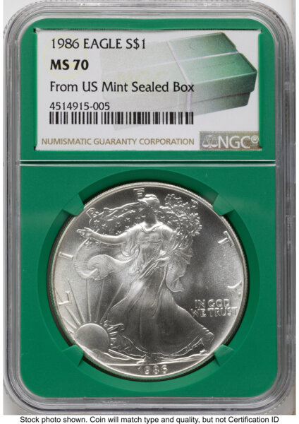 1986 Silver Eagle Monster Box From US Mint Sealed Box Green Core Label 70 NGC