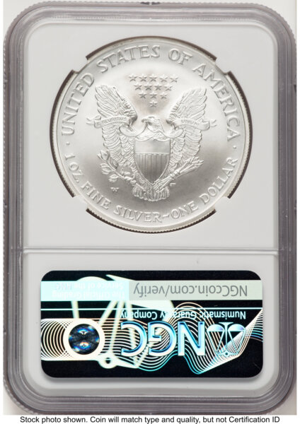 2008-W Reverse of 2007 Burnished Silver Eagle 1 oz Kenneth Bressett Red Book X-Label 10 NGCX