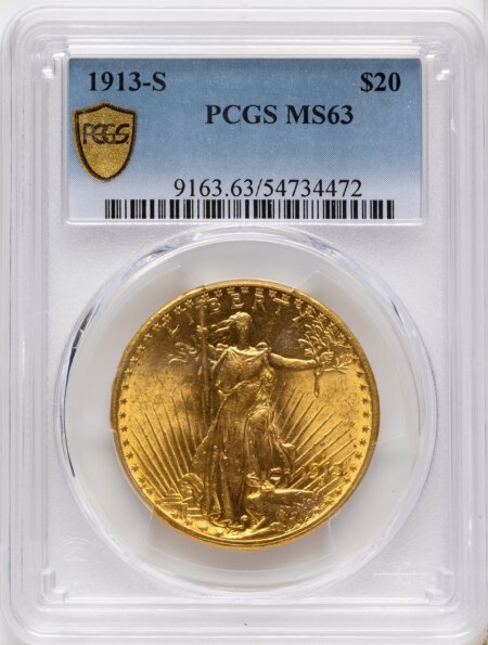 1913-S $20 PCGS Plus 63 PCGS